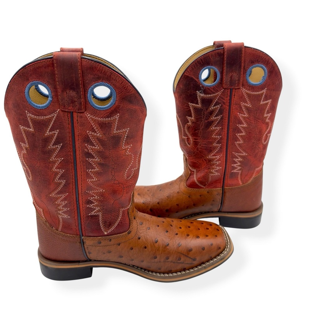 Smoky Mountain Youth Boy's Cheyenne Red Square Toe Boots Ostrich Print Size 4‎ R